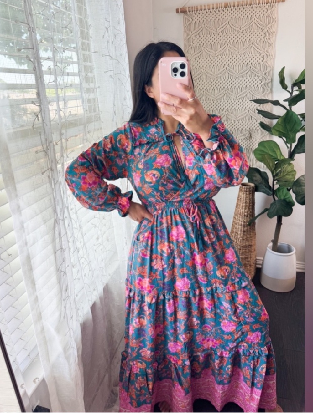 Boemo x Anthropologie Vibrant Floral Paisley Long Sleeve Maxi Dress - Picture 3 of 14